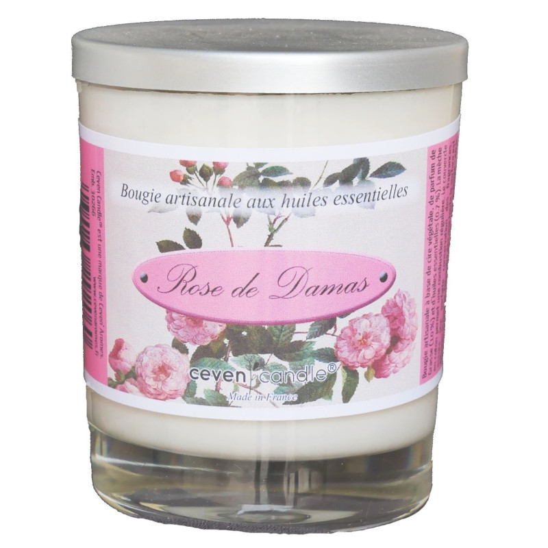 Candela fatta a mano con rosa di Damasco